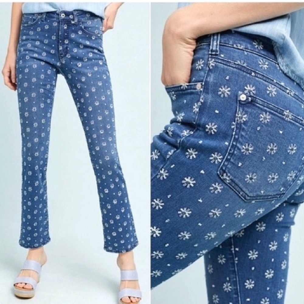 Anthropologie Pilcro High Rise Bootcut Jeans Embroidered Daisy Floral Women 30